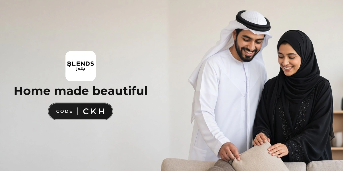 Blends promo code CKH banner with shoppers enjoying home decor