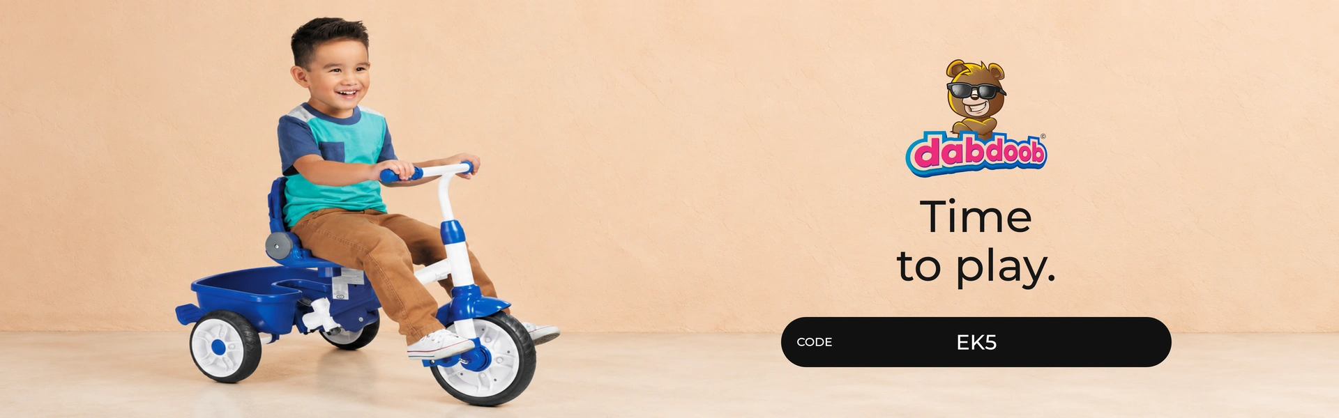 Dabdoob promo code OTLOB3 banner with shoppers enjoying toys and gifts