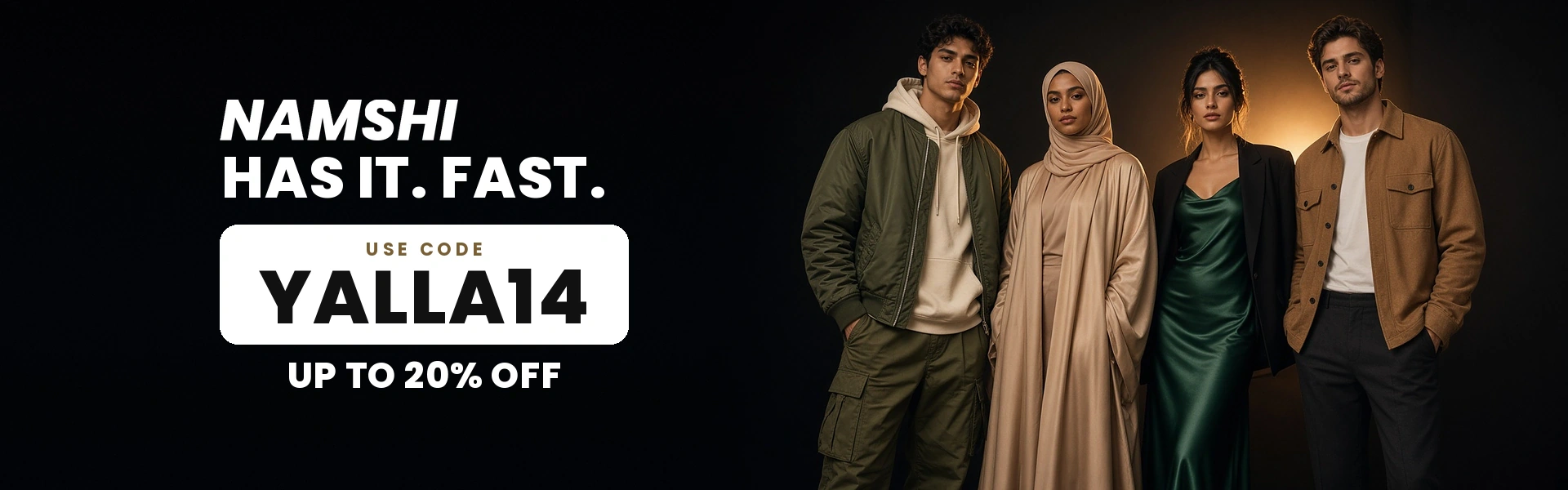 Namshi code YALLA14 up to 20% off fashion