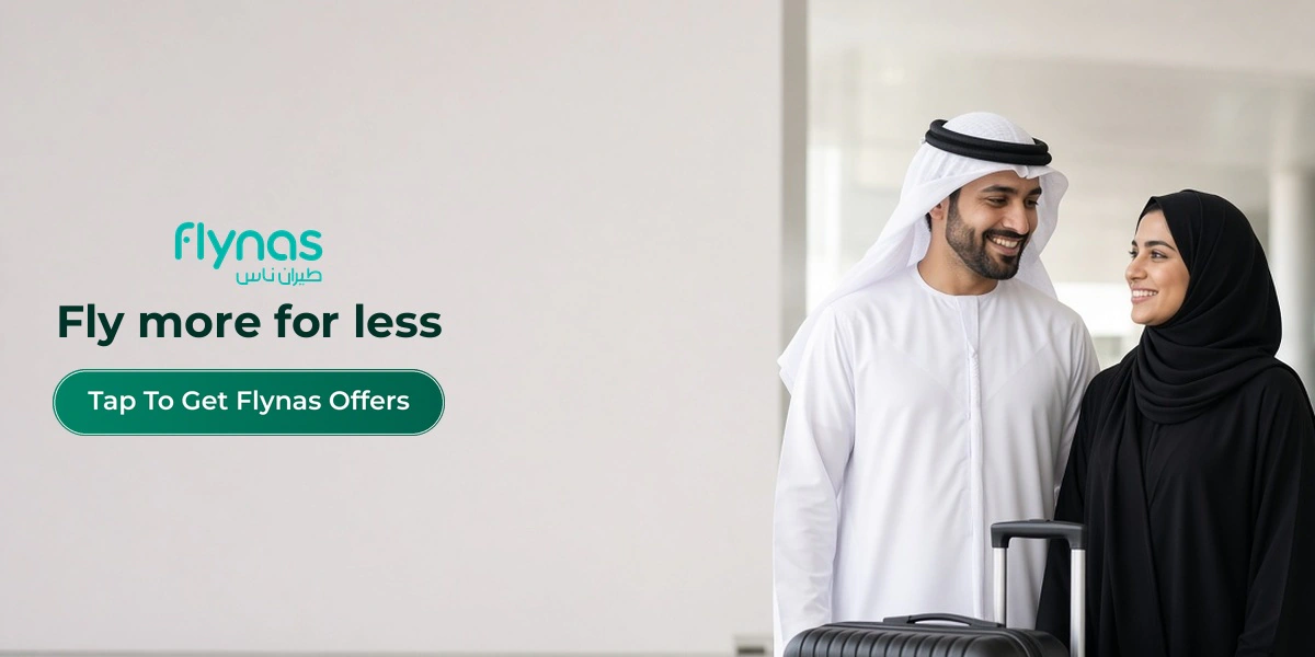 flynas deals banner with shoppers enjoying their flights