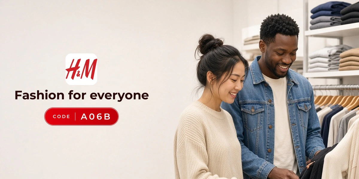 H&M promo code A06B banner with shoppers enjoying new fashion