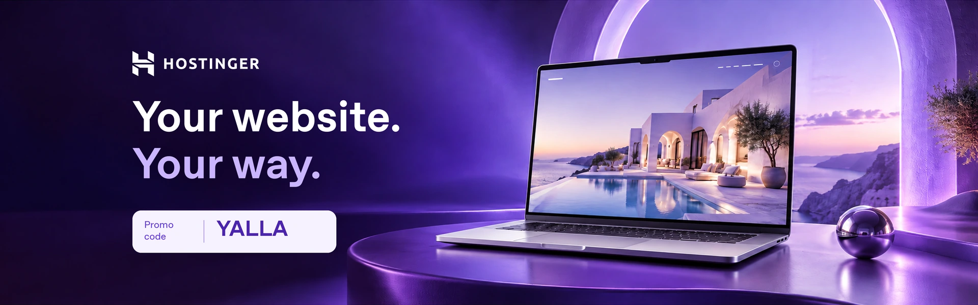 Hostinger website builder demonstration with promo code YALLA.