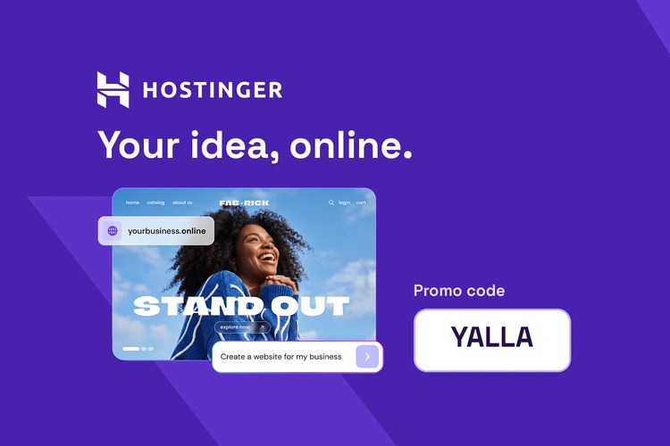 Hostinger website builder demonstration with promo code YALLA.
