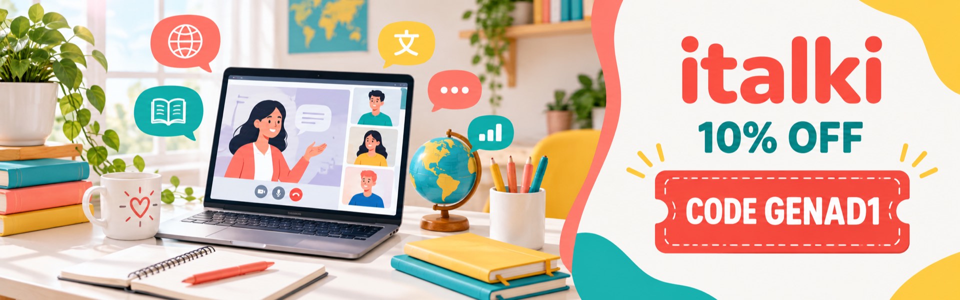 italki 10% off online language lessons with code GENAD1
