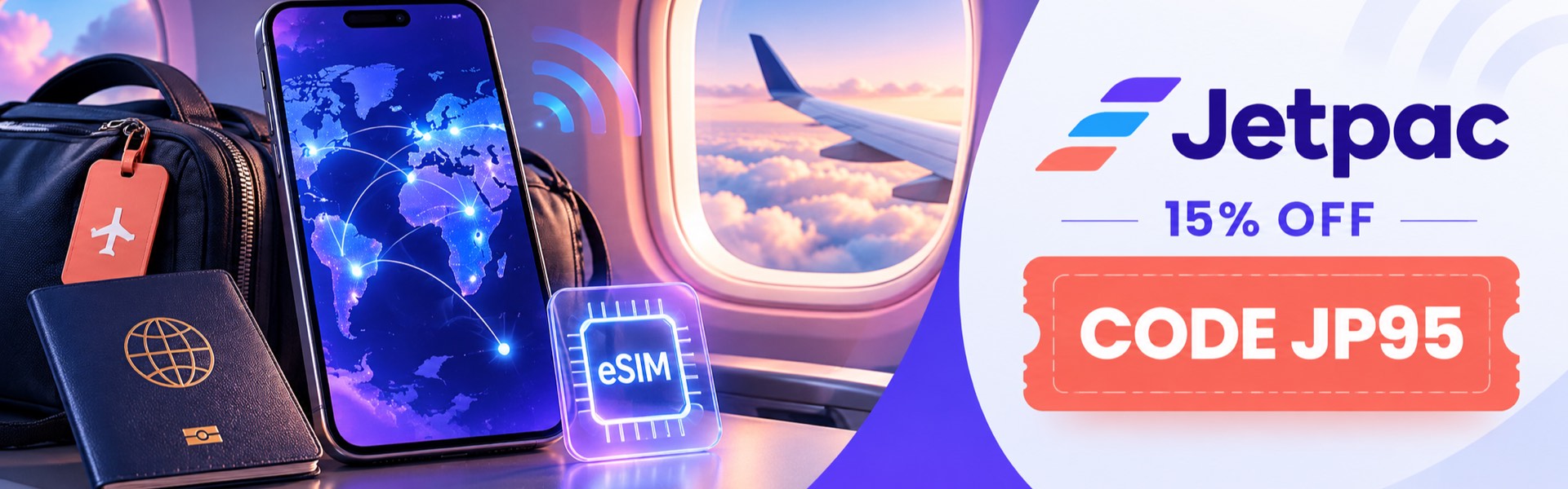 Jetpac 15% off travel eSIM with code JP95