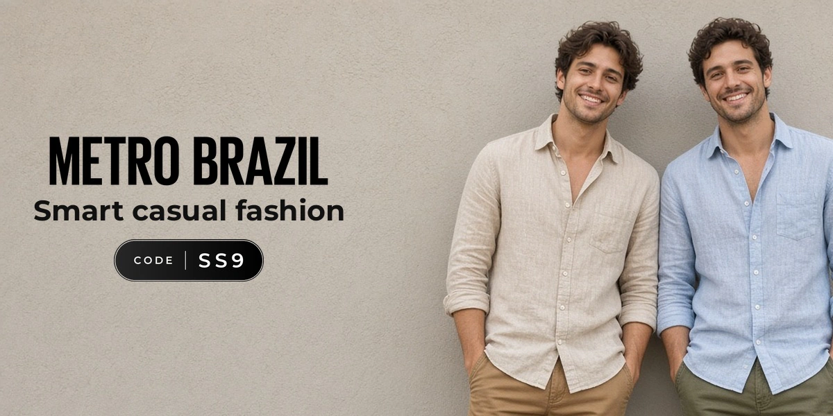 Metro Brazil promo code SS9 banner with shoppers enjoying fashion