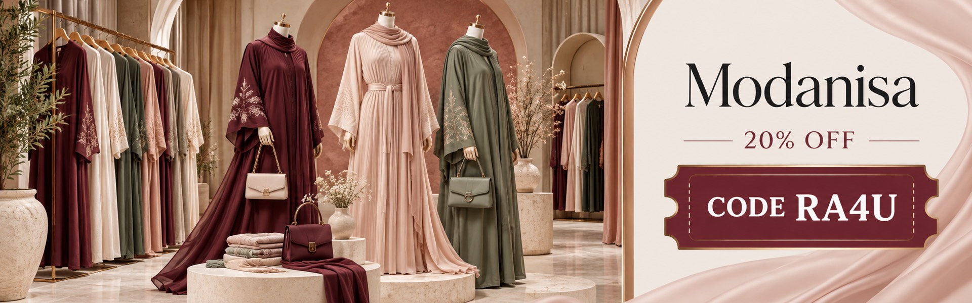 Modanisa 20% off modest fashion with code RA4U
