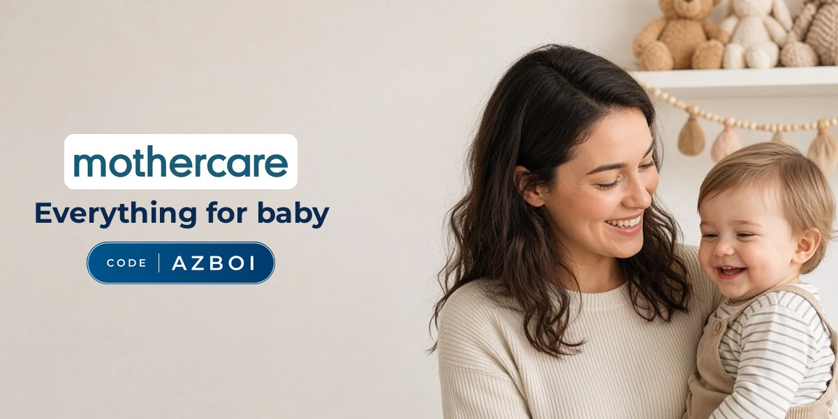 Mothercare promo code AZBOI banner with shoppers enjoying baby essentials