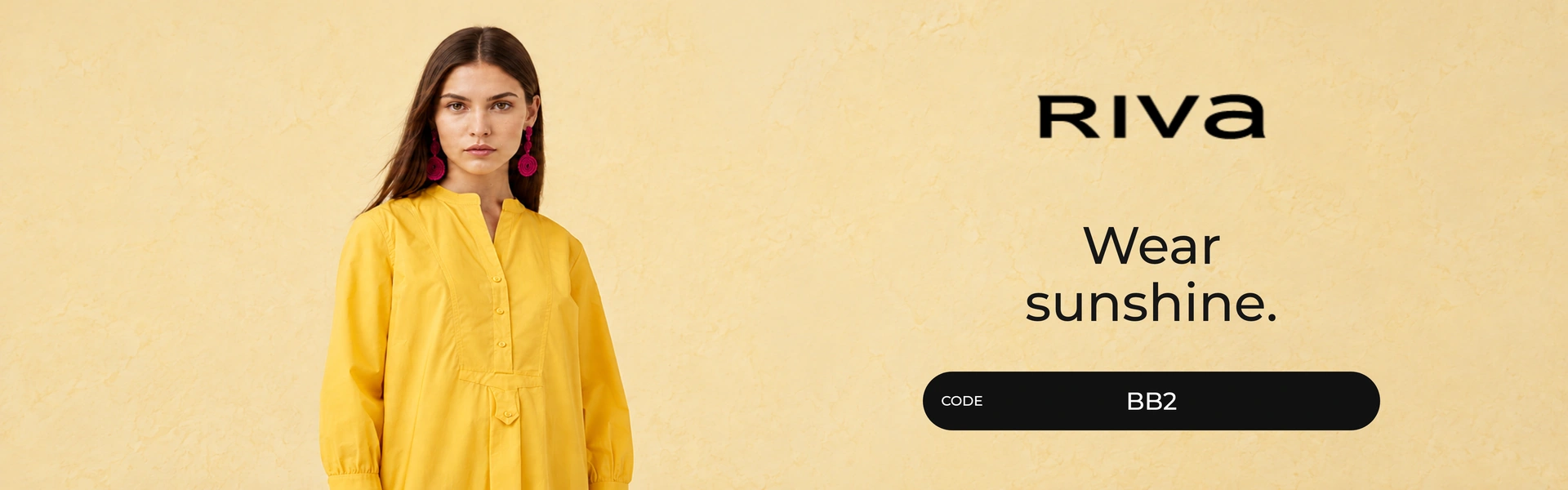 Riva promo code YALLA banner with shoppers enjoying fashion
