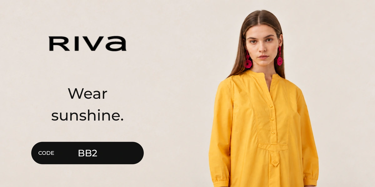 Riva promo code BB2 banner with shoppers enjoying fashion