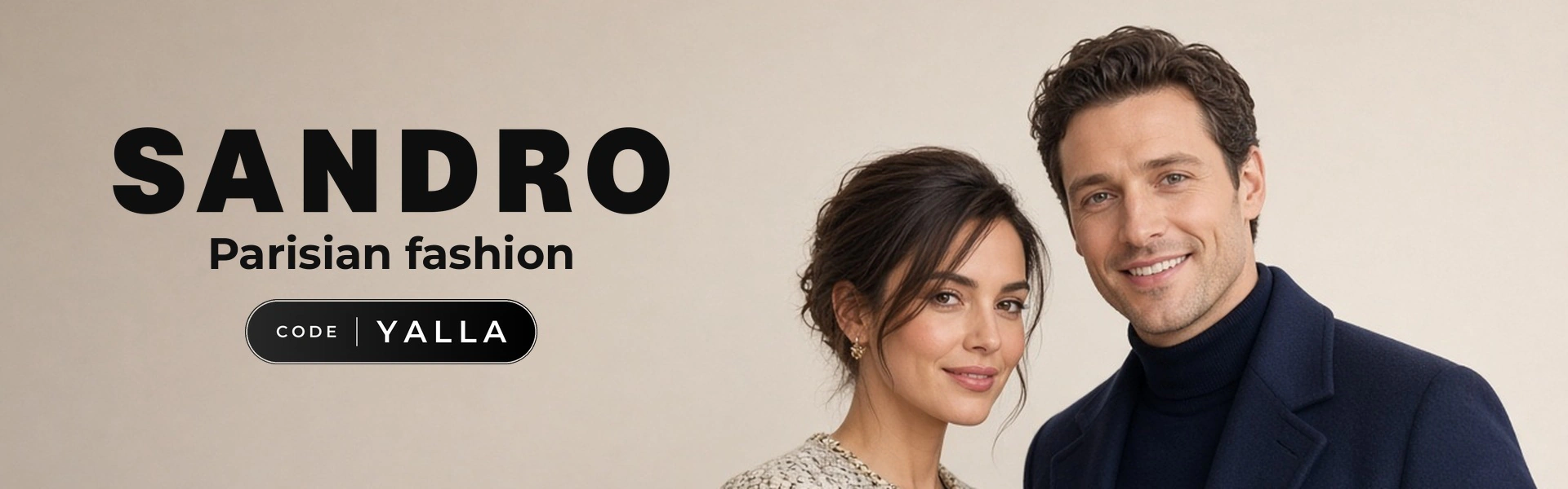 Sandro promo code YALLA banner with shoppers enjoying Parisian fashion
