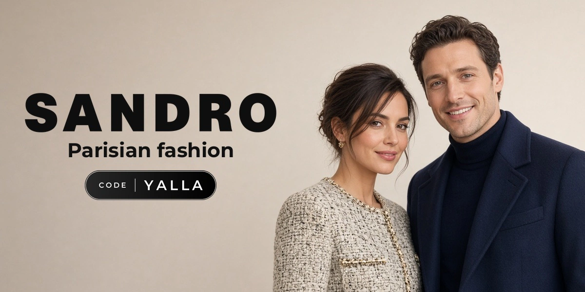 Sandro promo code YALLA banner with shoppers enjoying Parisian fashion