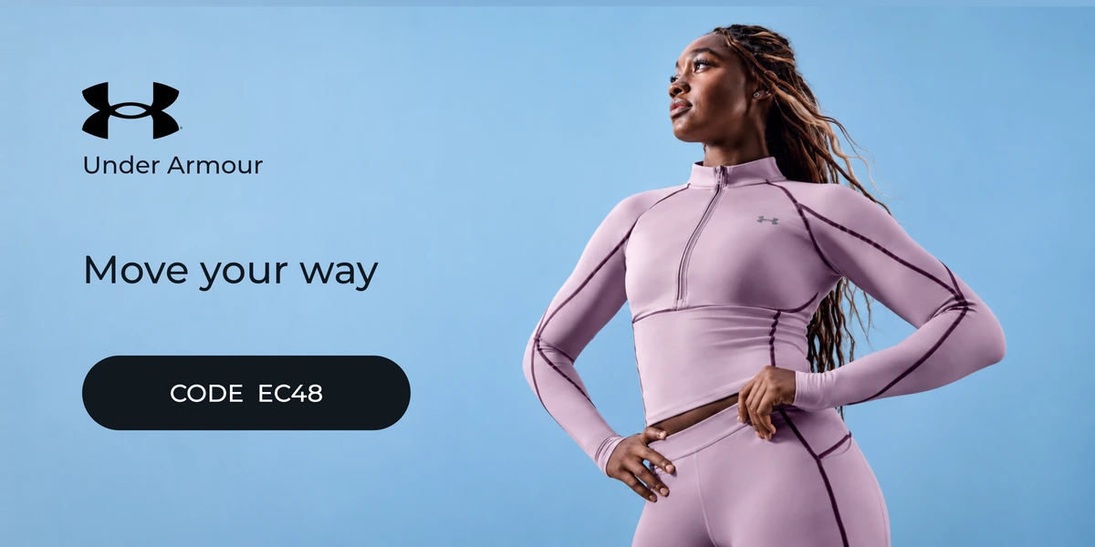 Under Armour promo code YALLA banner with shoppers enjoying sportswear