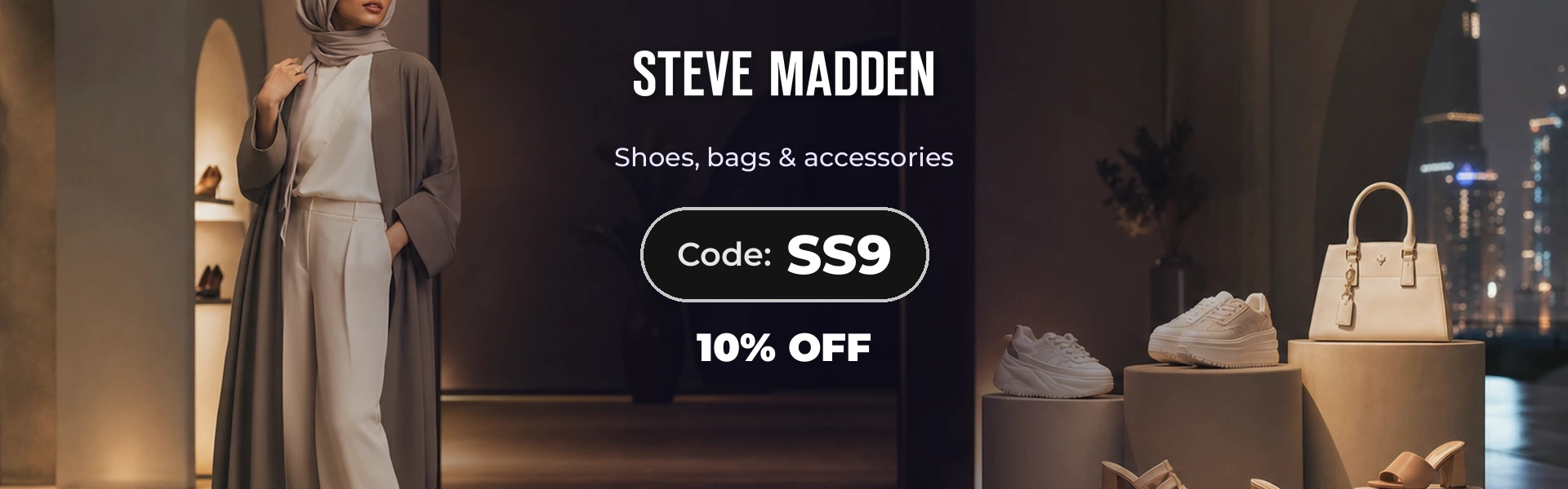 Steve Madden promo code SS9 homepage banner