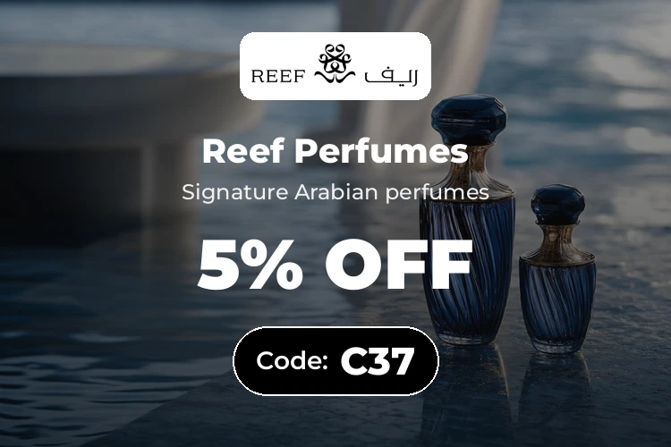 Reef Perfumes promo code REE57 banner with shoppers enjoying perfume