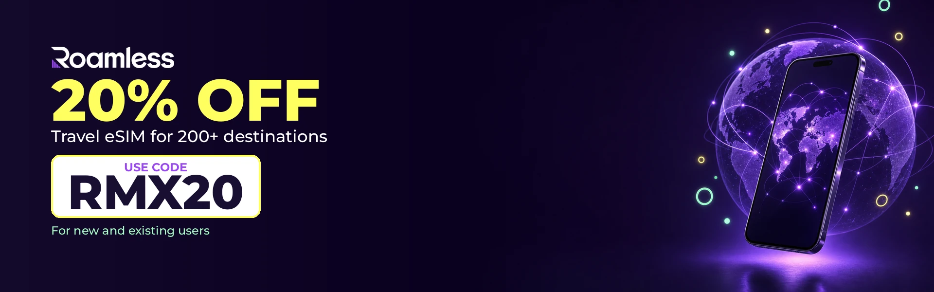 Roamless - 20% off travel eSIM with code RMX20