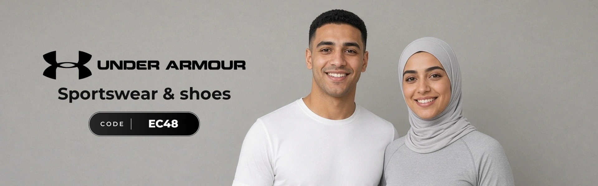 Under Armour promo code YALLA banner with shoppers enjoying sportswear