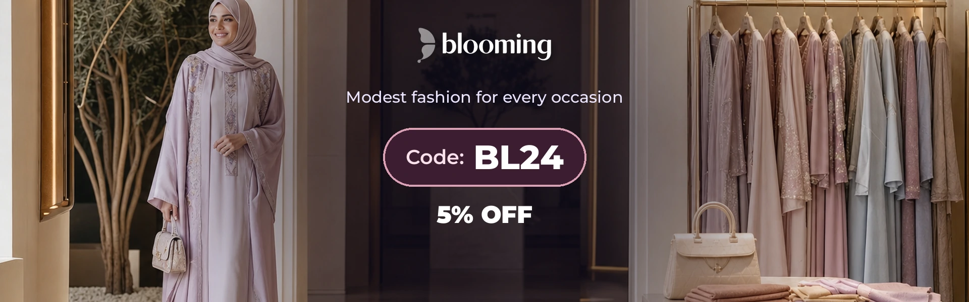 Blooming Wear promo code BL24 homepage banner