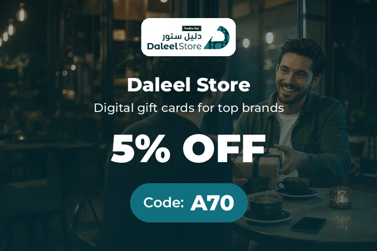 Daleel Store promo code A8 banner with shoppers enjoying online shopping