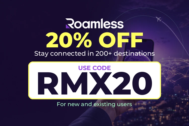 Roamless code RMX20: 20% off travel eSIM in Saudi