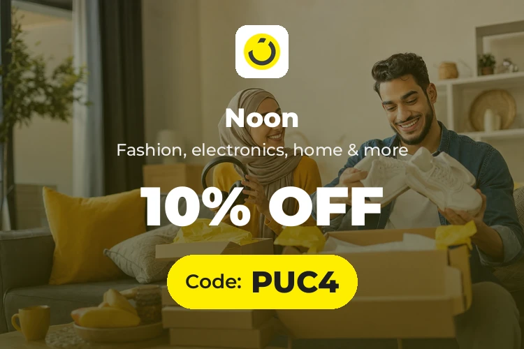 noon promo code YALLA18 banner with shoppers enjoying their latest finds